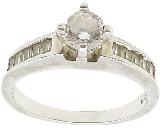 925 Sterling Silver  Cubic Zirconia Solitaire With Accents Ring Sz 8  RG16206
