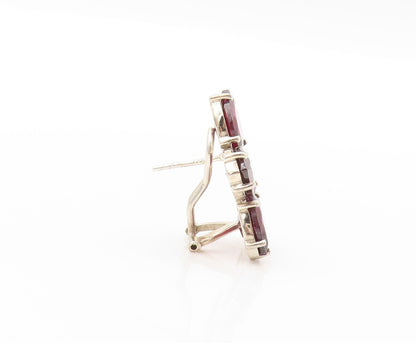925 Sterling Silver Vintage Earrings Multi Drop Cut Garnet Clip on EG13399