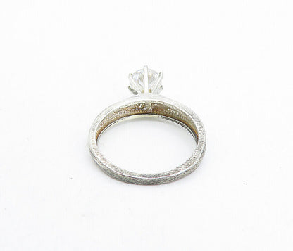 925 Sterling Silver  Vintage Cubic Zirconia Solitaire Ring Sz 6.5  RG4788