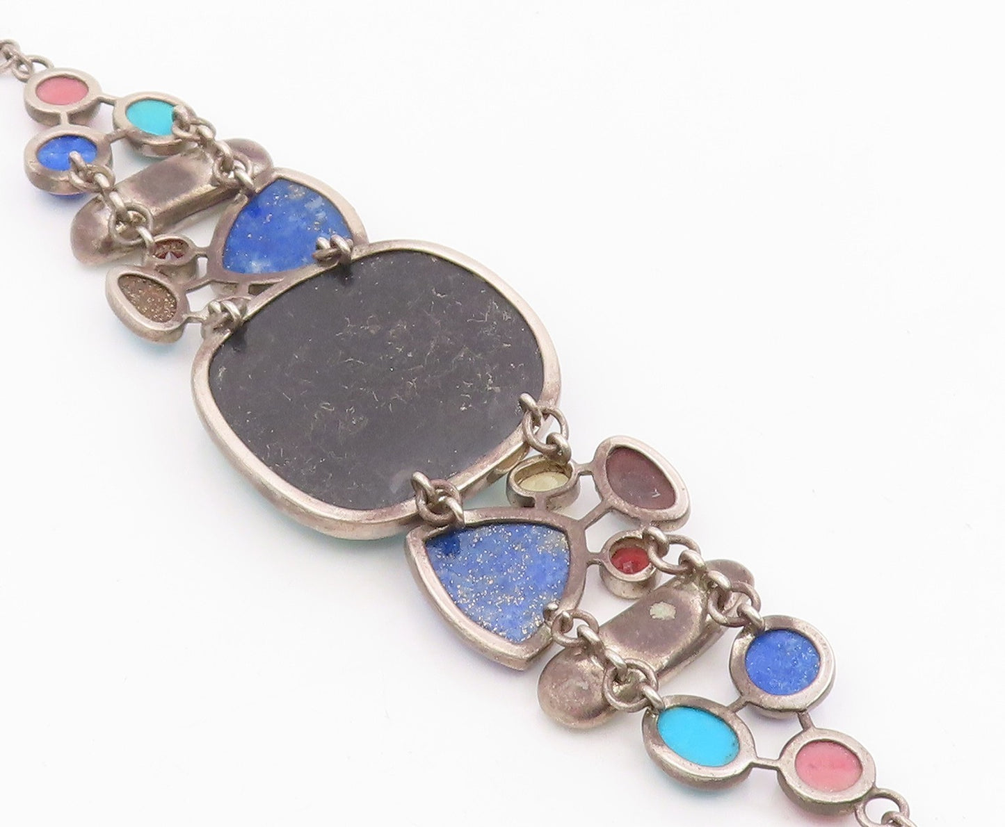 925 Sterling Silver Vintage Bracelet WHITNEY KELLY Multi Gemstone Link  BT11985