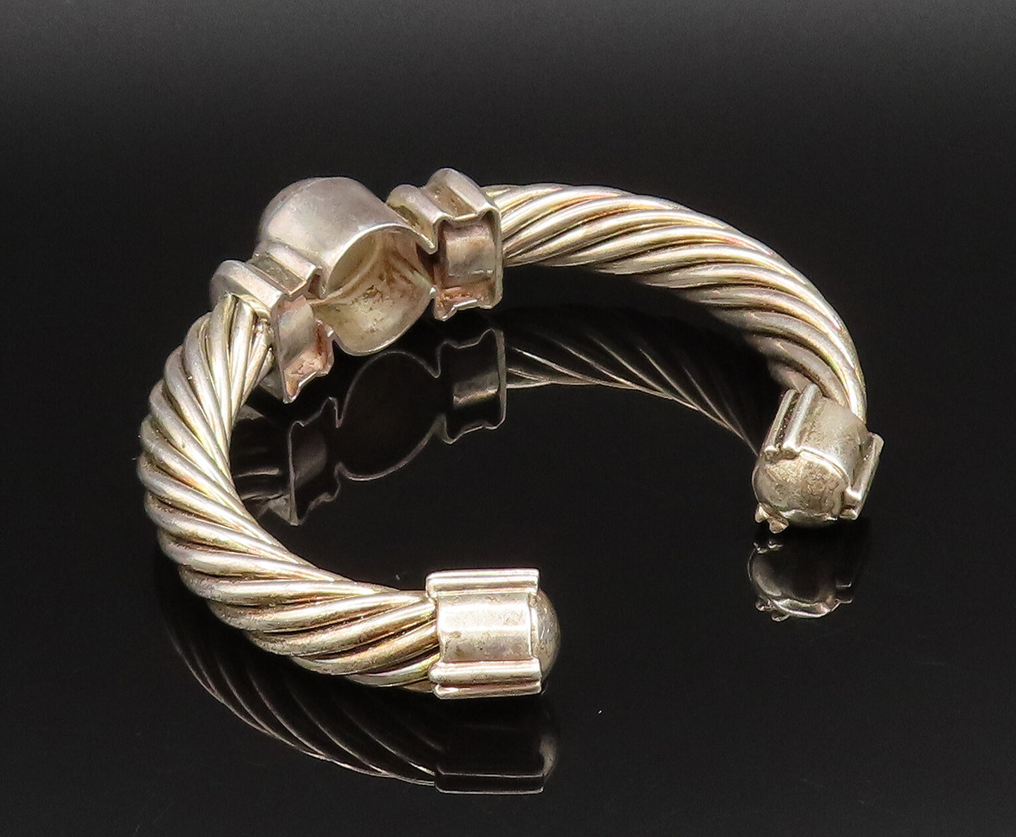 14K GOLD & 925 Silver  Vintage Twisted Ribbed Bead Ball Cuff Bracelet  BT9592