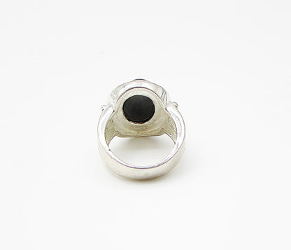 925 Sterling Silver Cabochon Cut Black Onyx Oval Solitaire Ring Sz 4.5 RG2971