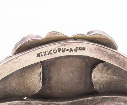 925 Sterling Silver Vintage Bracelet MEXICO Turquoise Etched Leaf Cuff  BT11989