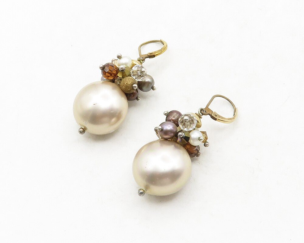 925 Silver & 14K GOLD  Vintage Petite Pearls Cluster Drop Earrings  EG6634