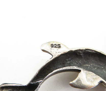 925 Sterling Silver  Vintage Dark Tone Leaping Dolphin Motif Pendant  PT3245