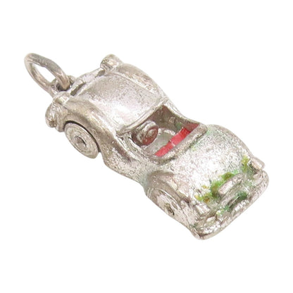 925 Sterling Silver Vintage Pendant Enamel Retro Sports Car Charm MOVES  PT25751