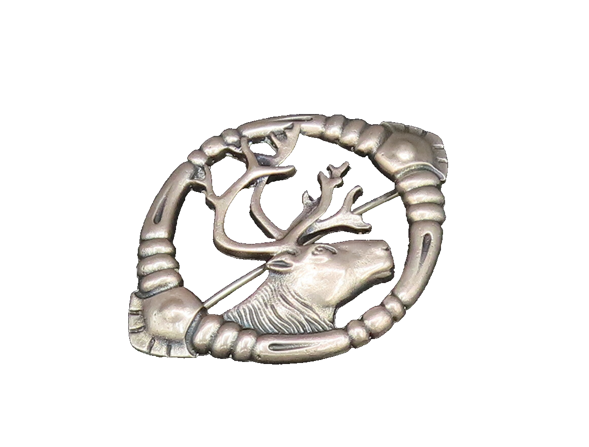 EUROPEAN 925 Silver  Vintage Antique Deer Head Cutout Brooch Pin  BP9879