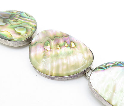 MEXICO 925 Sterling Silver  Vintage Shiny Abalone Shell Chain Bracelet  BT2175