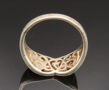 925 Sterling Silver  Vintage Open Love Heart Scroll Band Ring Sz 7.5  RG24549