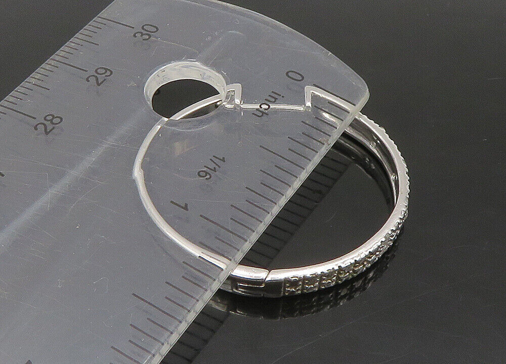 925 Sterling Silver   Vintage Shiny Genuine Diamonds Hoop Earrings  EG11301