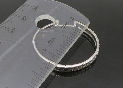 925 Sterling Silver   Vintage Shiny Genuine Diamonds Hoop Earrings  EG11301