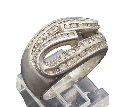 925 Sterling Silver  Vintage Solid Topaz Swirled Ribbon Ring Sz 8.5  RG27394