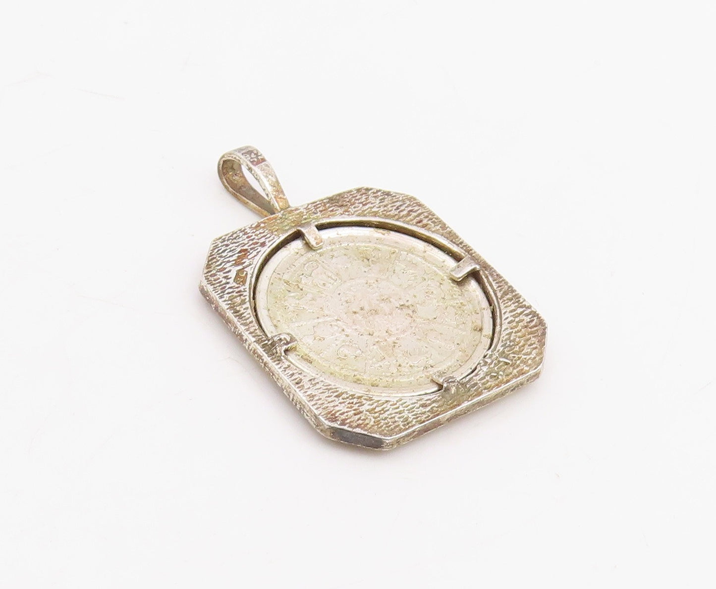 925 Sterling Silver Vintage Pendant Astrological Zodiac Geometric Coin   PT25883