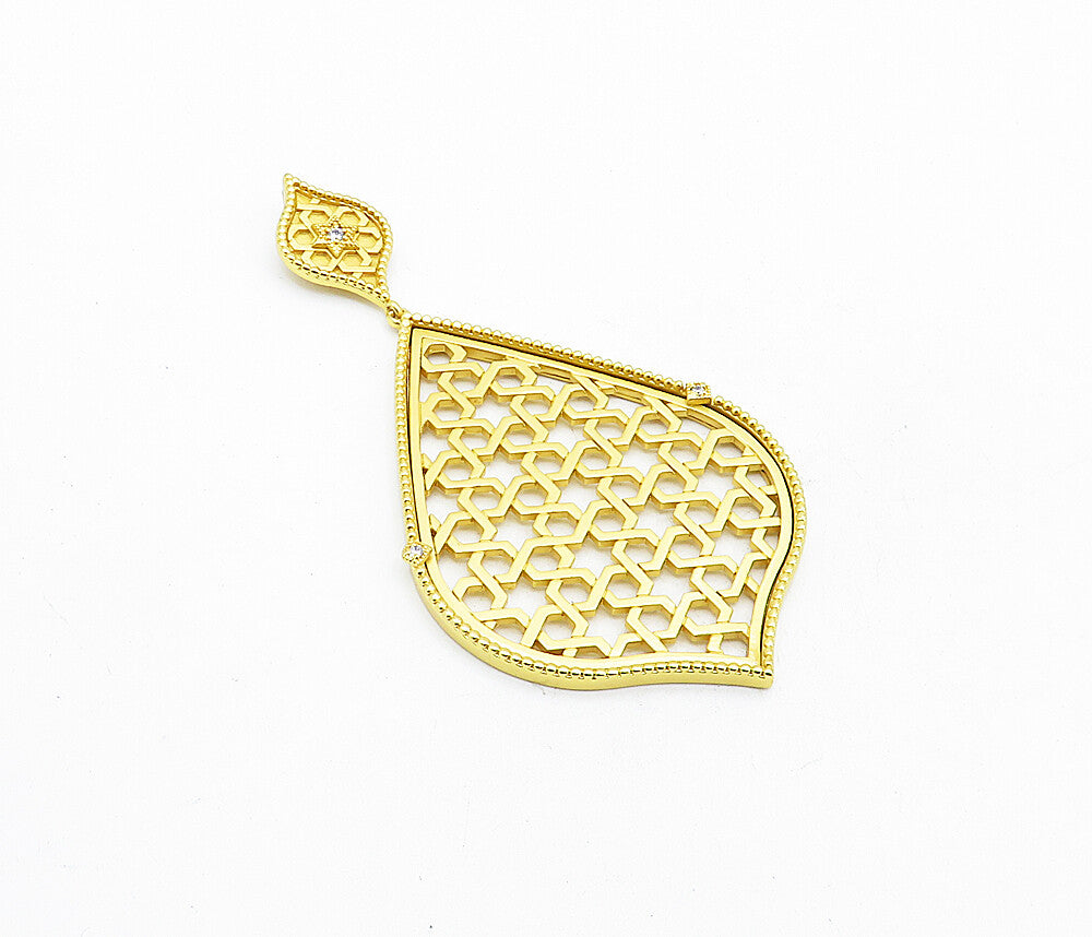 925 Sterling Silver  Topaz Accent Gold Plated Open Star Pattern Pendant PT3708