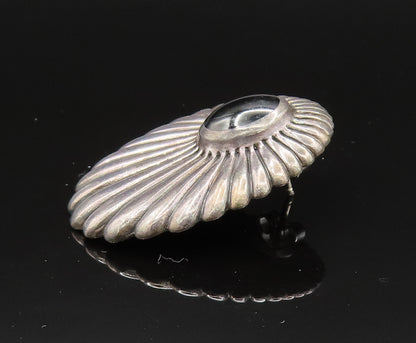 KABANA 925 Sterling Silver  Vintage Ribbed Floral Black Onyx Earrings  EG11753