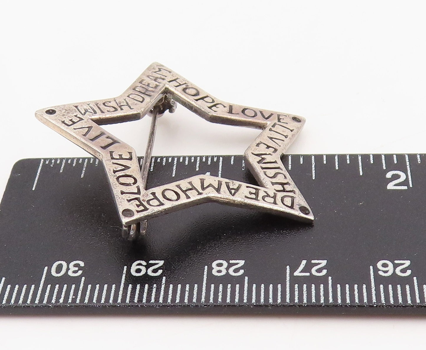 925 Sterling Silver Vintage Brooch Engraved Inspirational Words Star BP12054