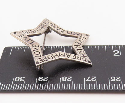 925 Sterling Silver Vintage Brooch Engraved Inspirational Words Star BP12054