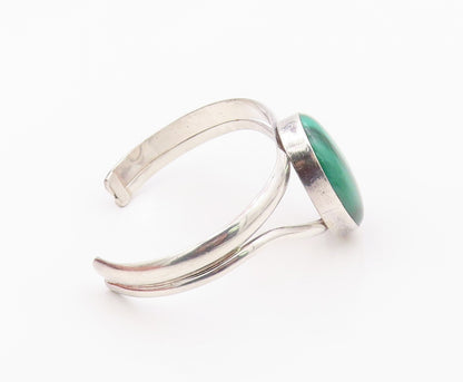 925 Sterling Silver Vintage Bracelet Cabochon Malachite Modernist Cuff  BT12102
