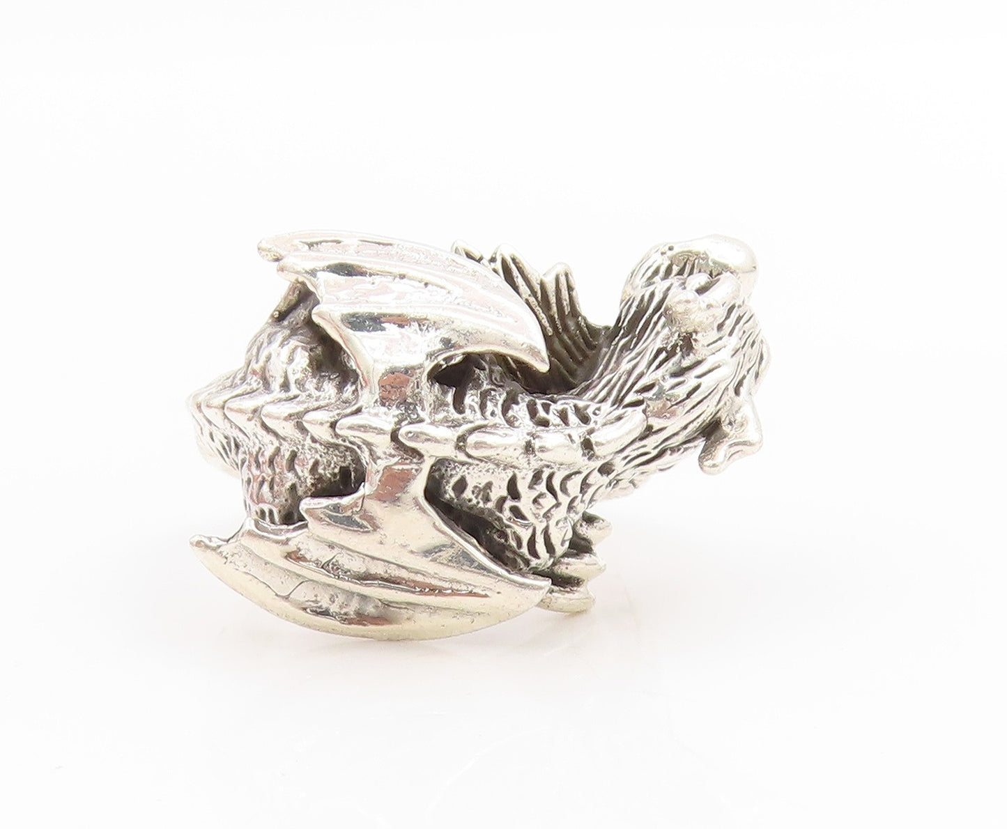 925 Sterling Silver Vintage Ring Textured Gothic Dragon Band  Sz 5  RG34045