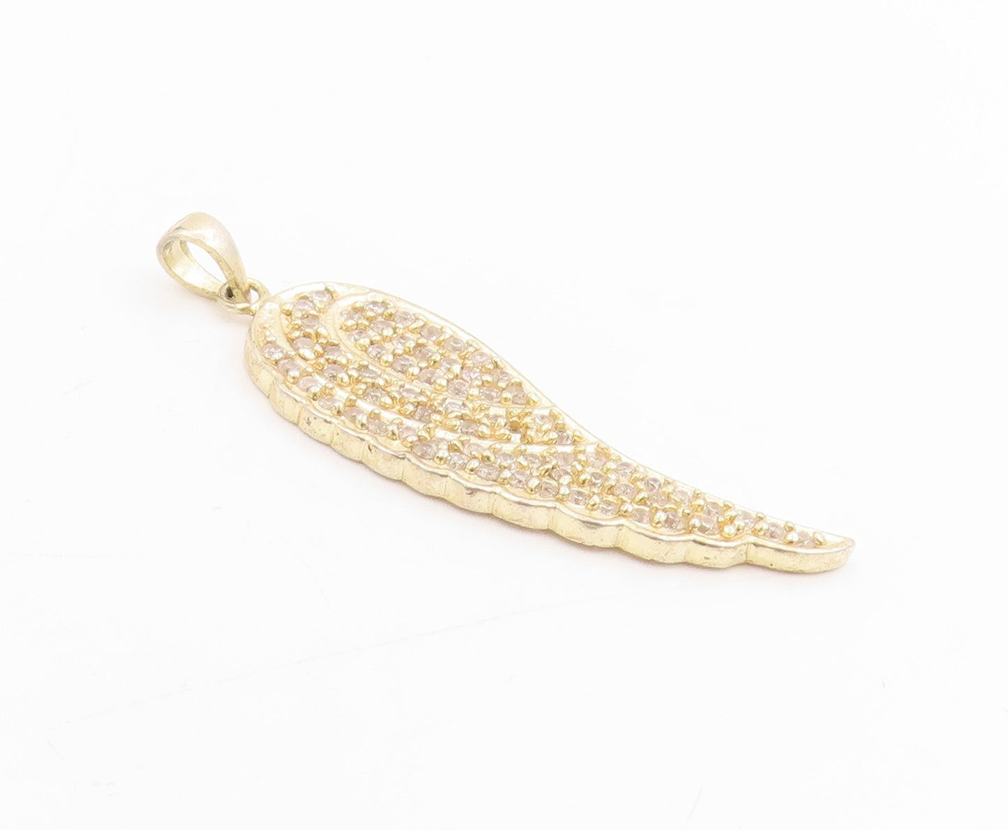 925 Sterling Silver Vintage Pendant Gold Plated CZ Guardian Angel Wing  PT25361