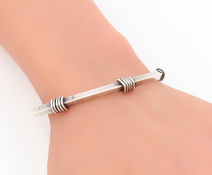 925 Sterling Silver Vintage Bracelet Minimalist Wire Wrapped Wide Cuff  BT11563