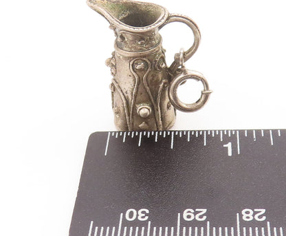 925 Sterling Silver Vintage Pendant Antique 3D Swirly Carved Water Jug  PT22666