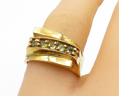 925 Sterling Silver  Vintage Topaz Shiny Gold Plated Band Ring Sz 7.5  RG4441