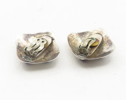 MEXICO 925 Silver  Vintage Tiger's Eye & Amethyst Non Pierce Earrings  EG6259