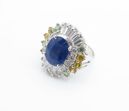 925 Sterling Silver  Sapphire & Cubic Zirconia Cocktail Ring Sz 6  RG7813