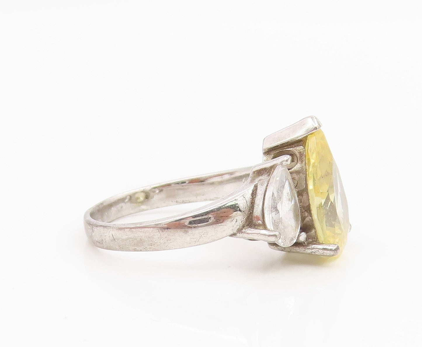 925 Sterling Silver Vintage Ring Pear Cut Citrine & Topaz Band  Sz 8  RG35282