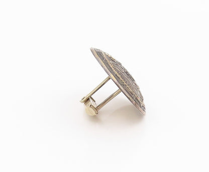 925 Sterling Silver Vintage Cuff Links Dark Tone Trible Face Carved  TR3881