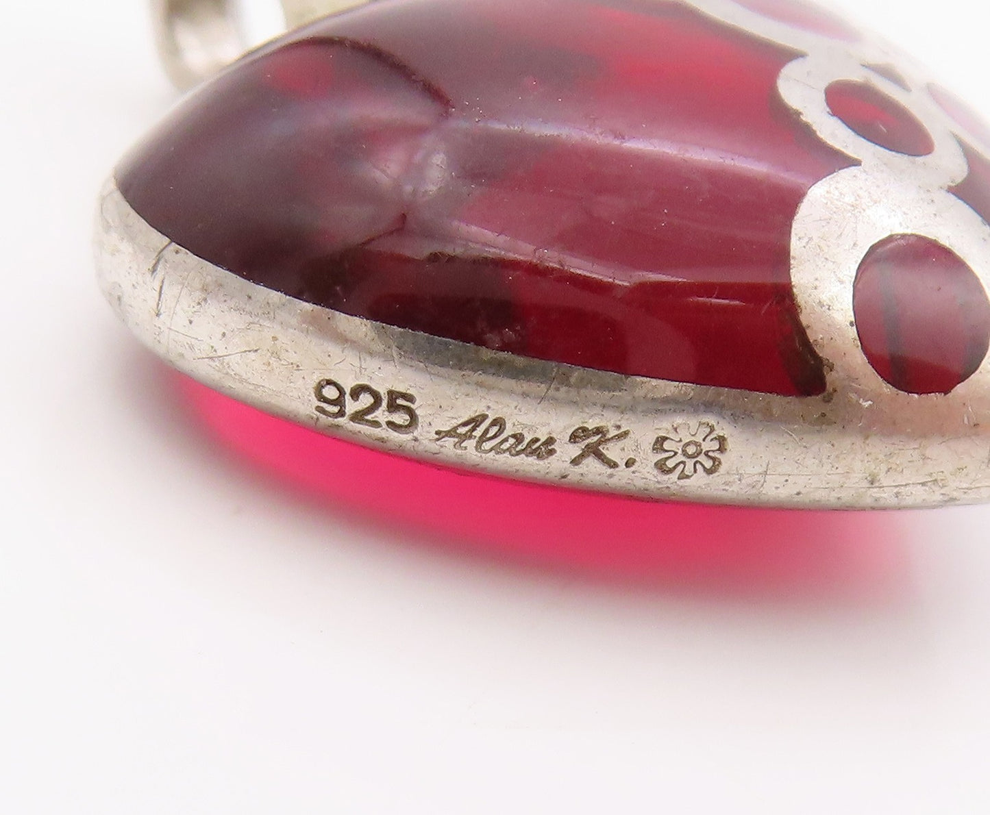925 Sterling Silver Vintage Pendant Designer Gemstone Heart With Bubbles PT24448