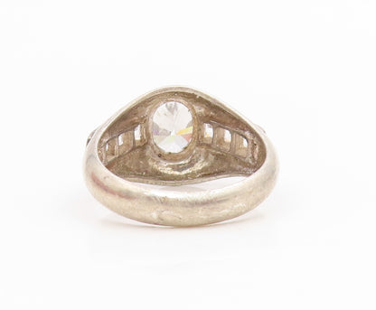 925 Sterling Silver Vintage Ring Oval & Baguette Cut CZ Band  Sz 7  RG34365