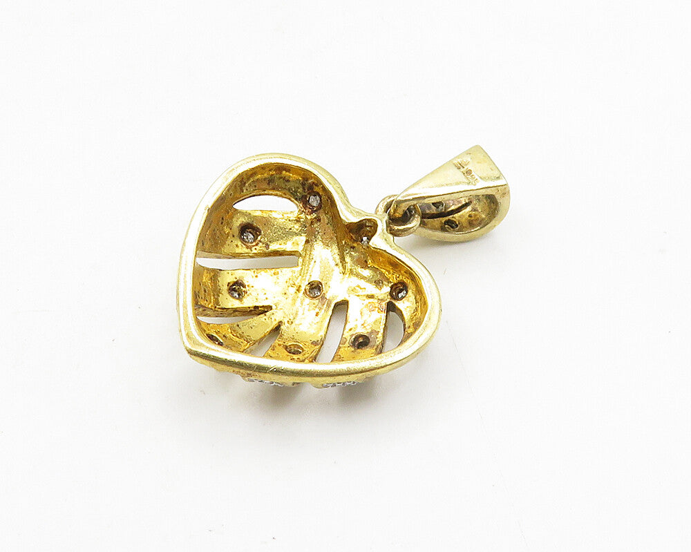 925 Silver  Vintage Genuine Diamond Shiny Two Tone Heart Pendant  PT15144