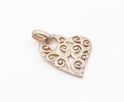 925 Sterling Silver  Vintage Swirl Floral Vine Love Heart Pendant  PT12850