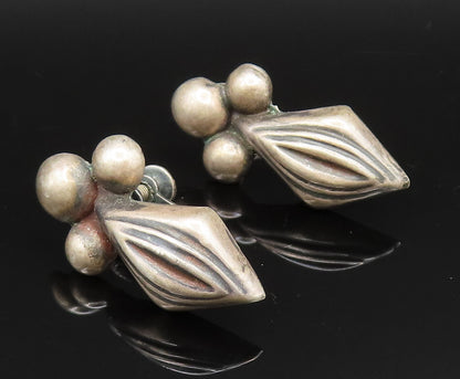 MEXICO 925 Silver  Vintage Beaded Diamond Shape Screw Back Earrings  EG11902