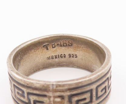 925 Sterling Silver Vintage Ring MEXICO Geometric Pattern Band  Sz 8  RG36413