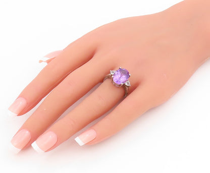 925 Sterling Silver Vintage Ring Oval Cut Amethyst & Topaz Band  Sz 7  RG34668