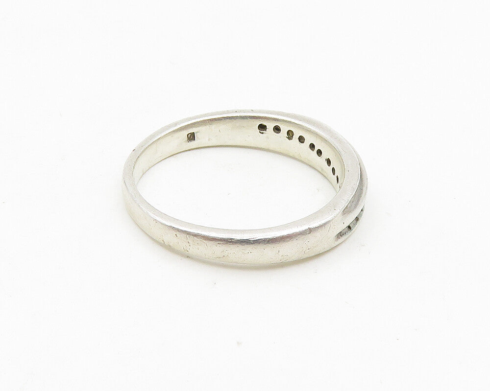 925 Sterling Silver  Vintage Genuine Diamonds Highway Band Ring Sz 8  RG18597