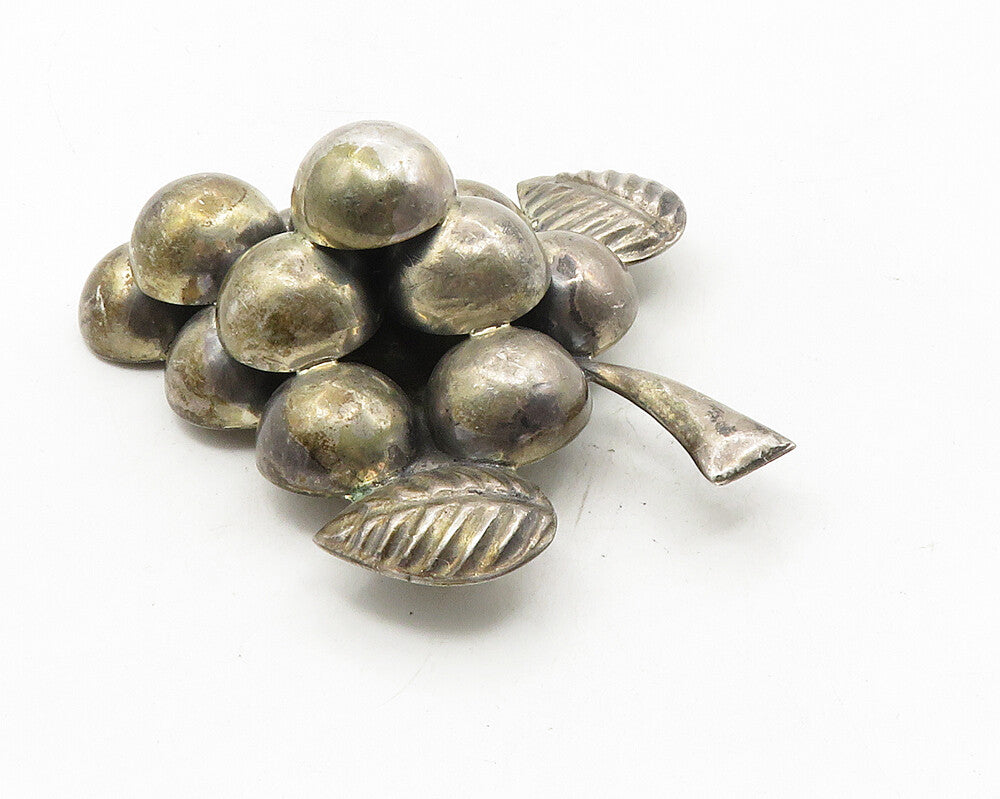 MEXICO 925 Sterling Silver  Vintage Hollow Grape Bunch Brooch Pin  BP3997