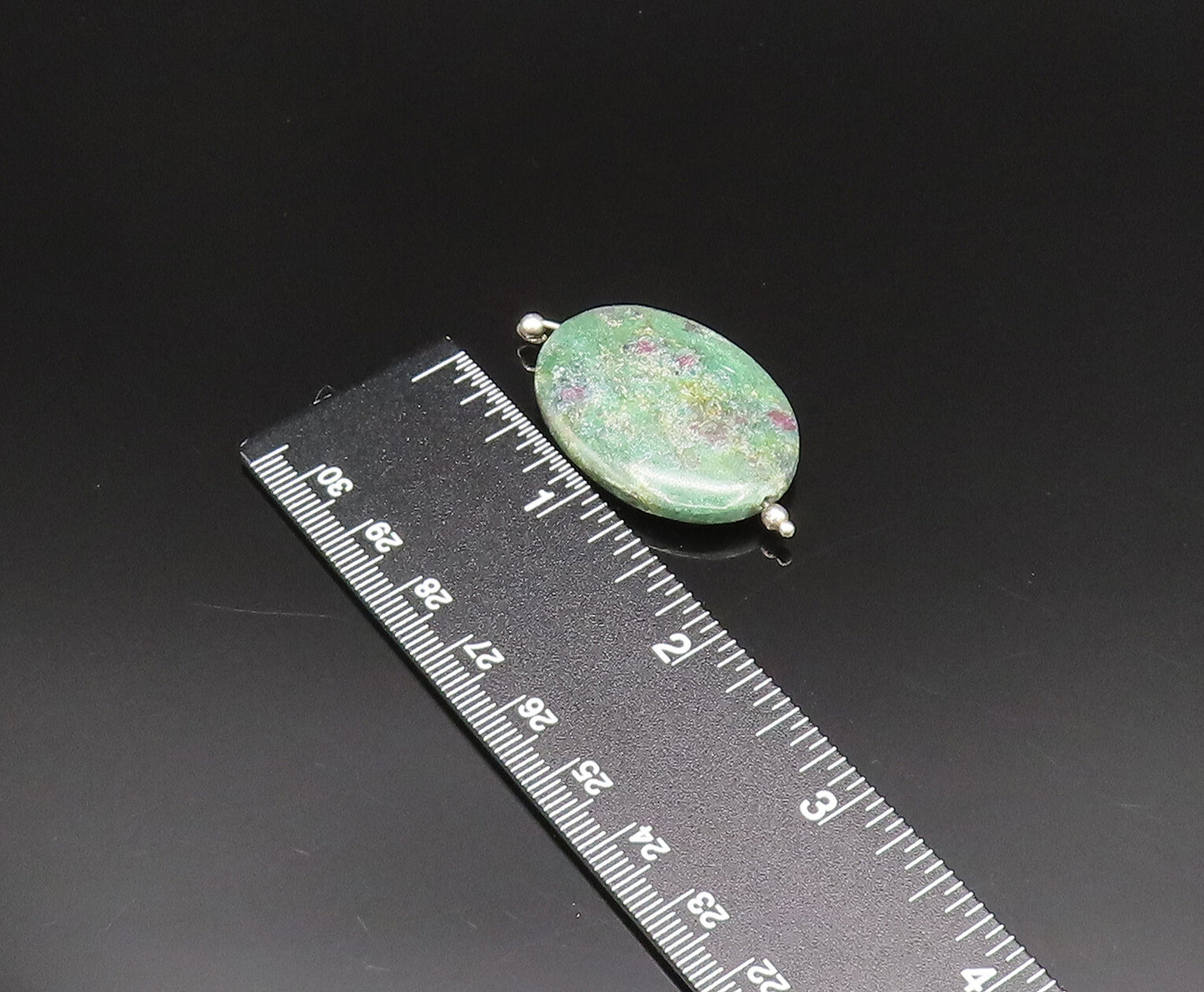 925 Sterling Silver  Vintage Beaded Oval Green Jasper Pendant  PT21011