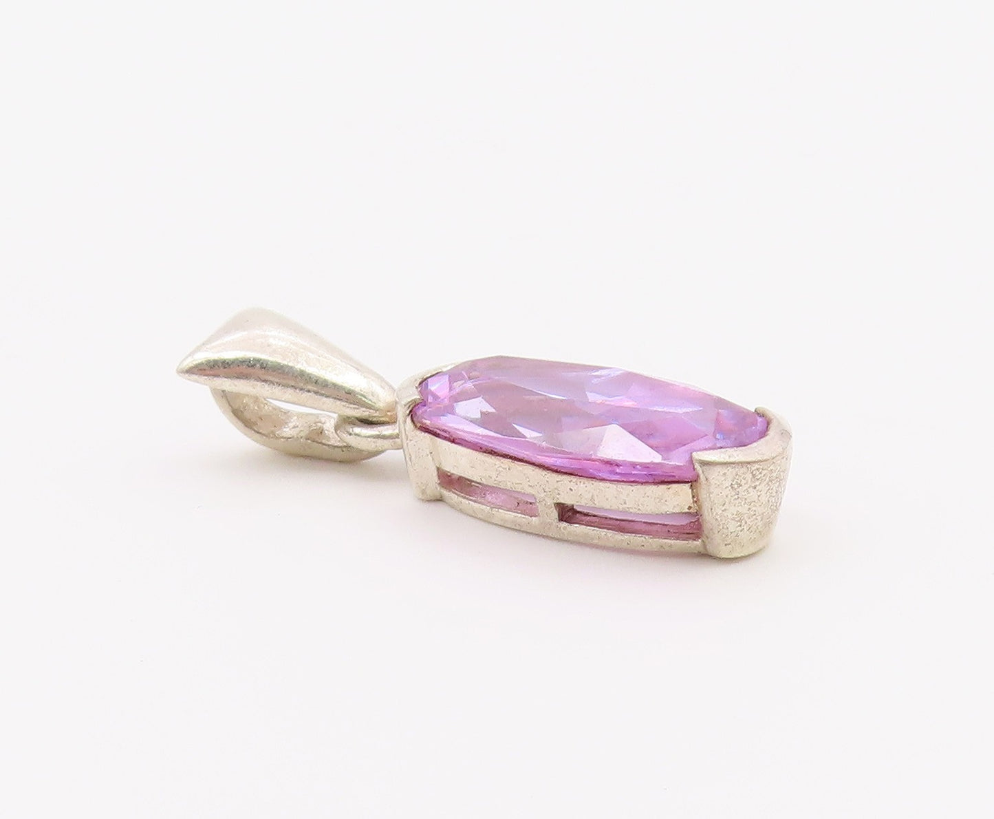 925 Sterling Silver  Vintage Purple Cubic Zirconia Oval Drop Pendant  PT16333