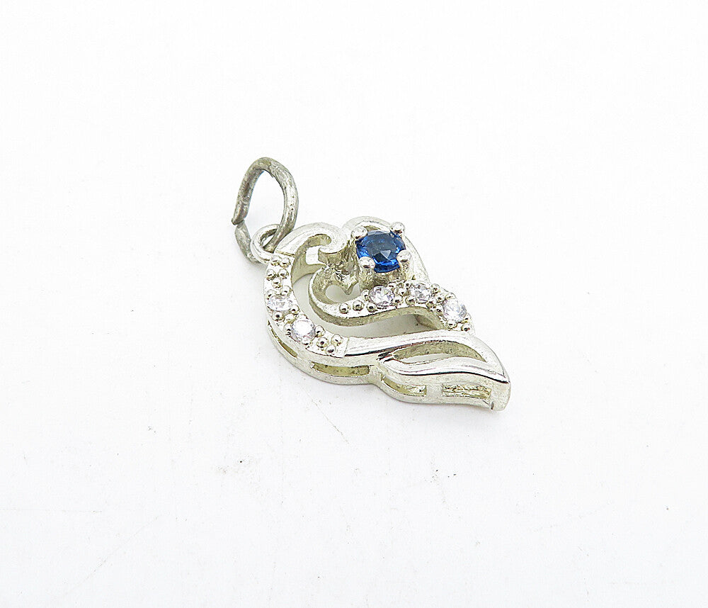 925 Sterling Silver  Vintage Blue & White Topaz Swirl Drop Pendant  PT3568
