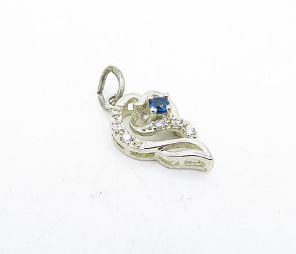 925 Sterling Silver  Vintage Blue & White Topaz Swirl Drop Pendant  PT3568