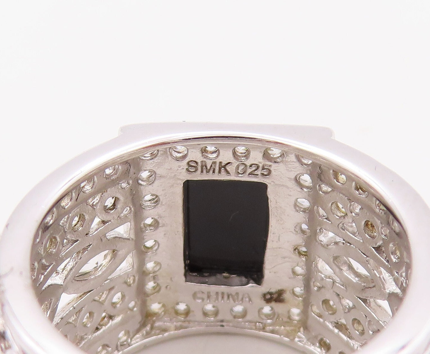 925 Sterling Silver Vintage Ring Designer Broad CZ Band & Onyx  Sz 6.5  RG30574