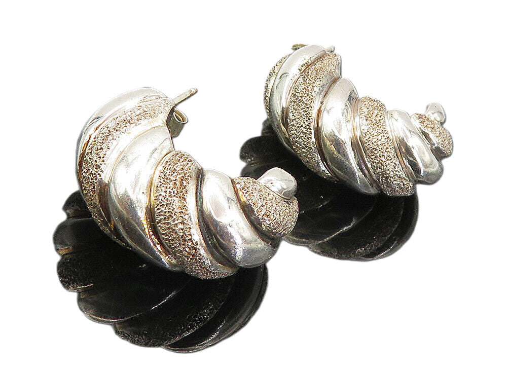 925 Sterling Silver  Vintage Textured Hollow Twist Curve Drop Earrings  EG4196