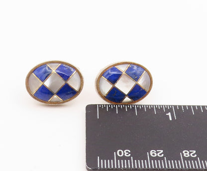 925 Sterling Silver Vintage Cufflinks MMA Mother Of Pearl & Lapis Lazuli  TR4150