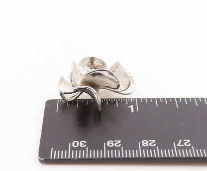 925 Sterling Silver Vintage Pendant Modernist Topaz Floral Petal Charm  PT26183