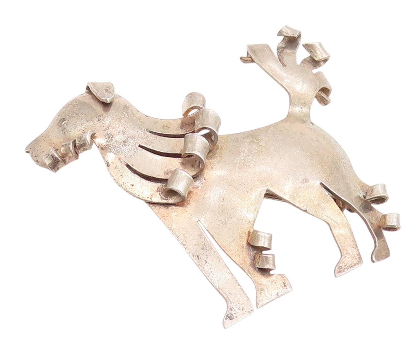 925 Sterling Silver Vintage Brooch Designer Cutout Swirled Hair Dog  BP11483