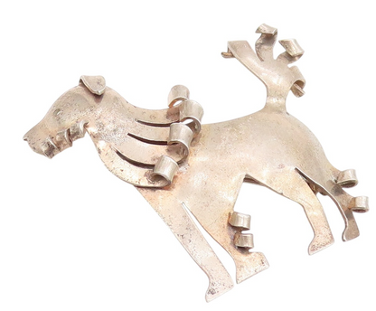 925 Sterling Silver Vintage Brooch Designer Cutout Swirled Hair Dog  BP11483